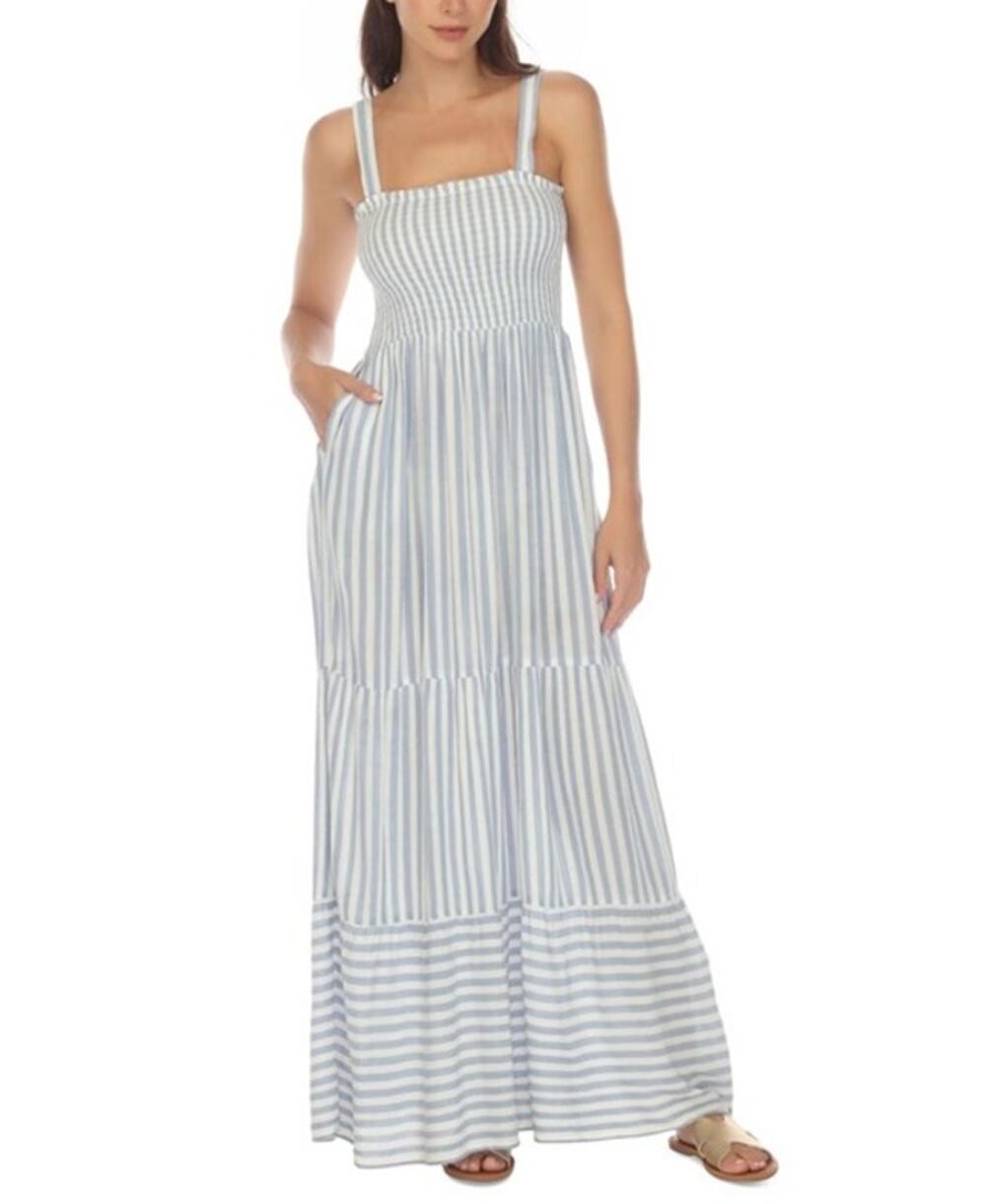 Raviya Women's Tiered Striped Dress Cover-Up In Chambray Stripe